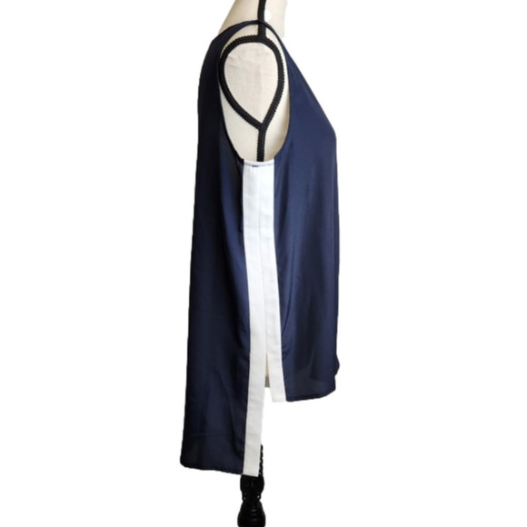 Tank Blouse Navy and White Blouse sleeveless Size L ELLEN TRACY - Picture 3 of 10